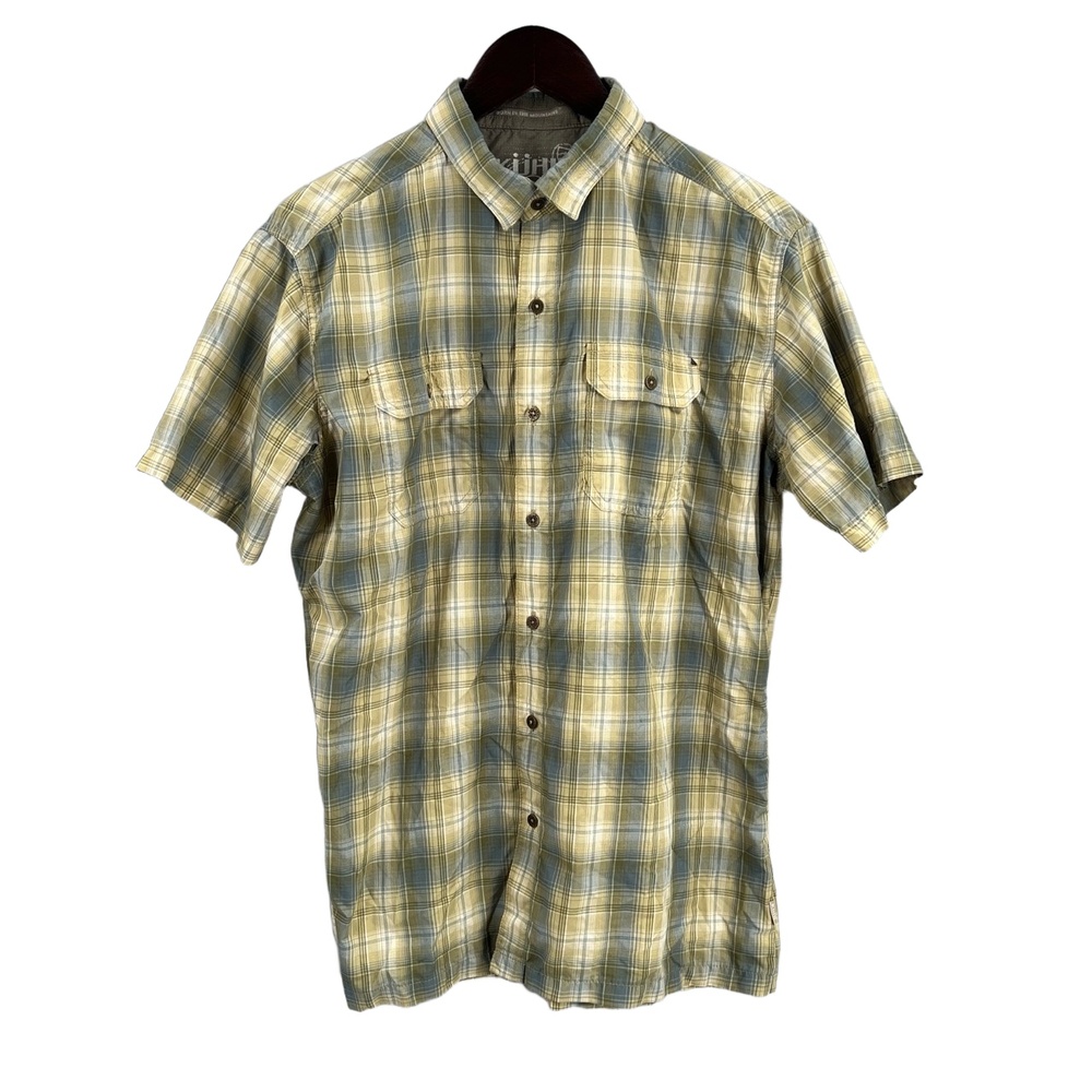 Kühl Casual Shirt Green Plaid Pattern Buttonup Lightweight Short Sleeve Size Med